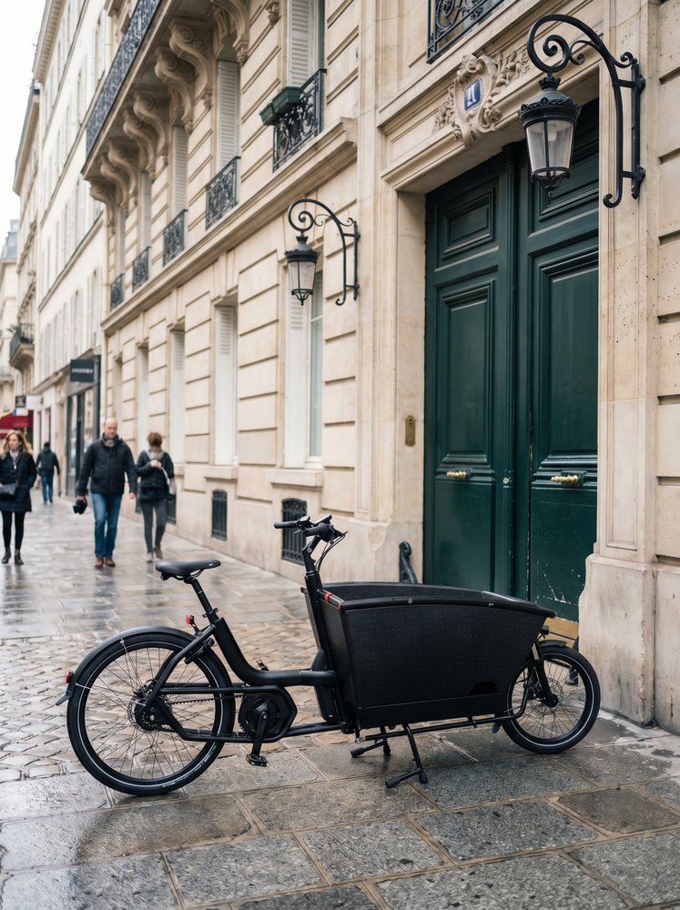 Vélo cargo KLENZIFY dans les rues de Paris